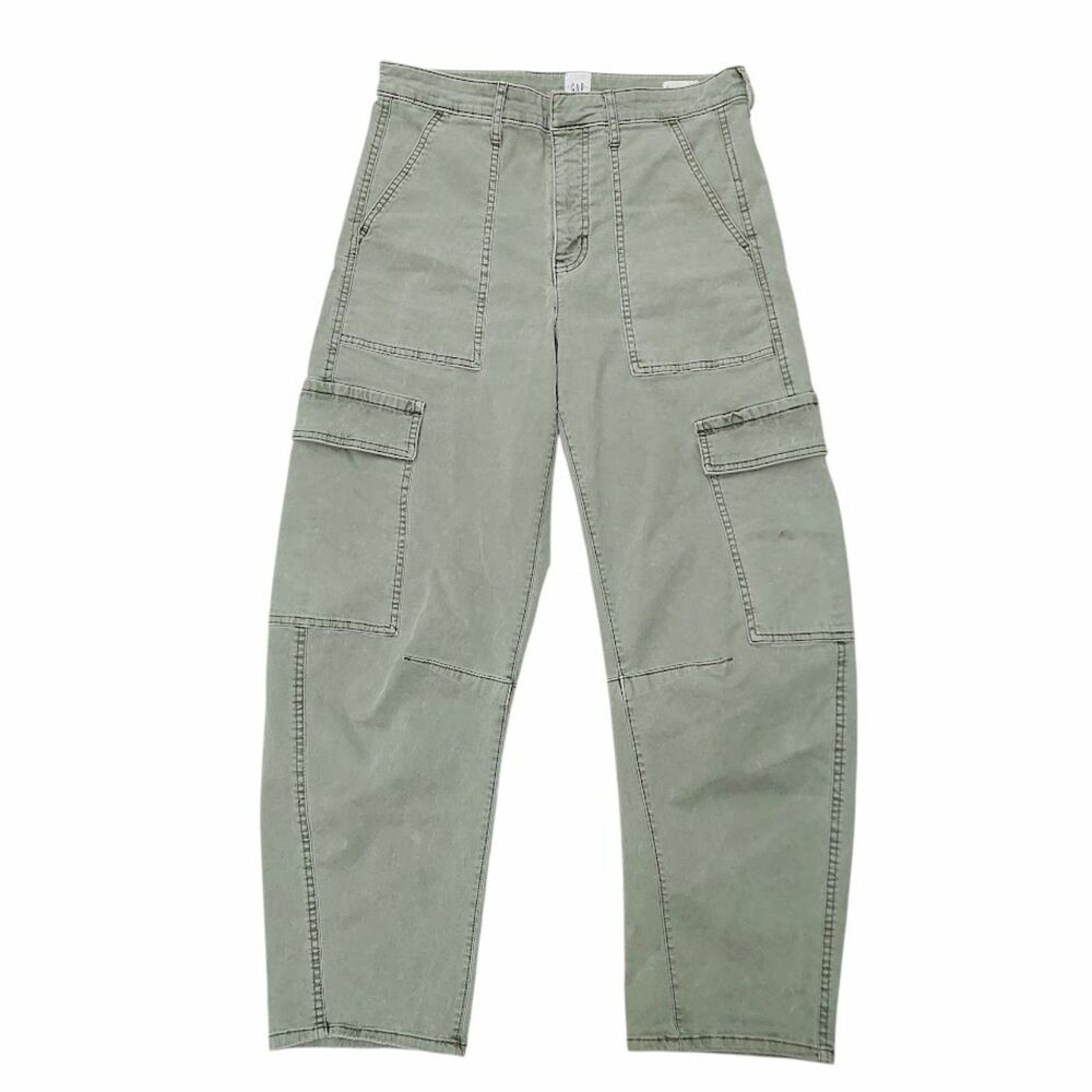 GAP Barrel Cargo Pants Womens 4 Green High Rise Utility Wide Leg Work Y2K Retro